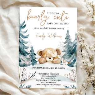 Convite de Chás de Bebê Bearly Wait Urso da Flor