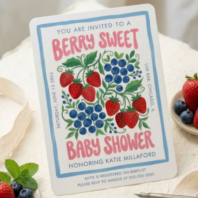 Convite de Chás de Bebê Berry Sweet | Morango (Criador carregado)