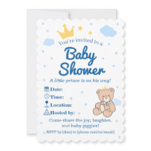 Convite de Chás de Bebê Blue & Gold Crown para Men