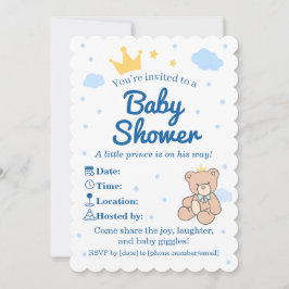 Convite de Chás de Bebê Blue & Gold Crown para Men