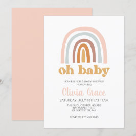 Convite de Chás de Bebê Boho Arco-íris Rosa
