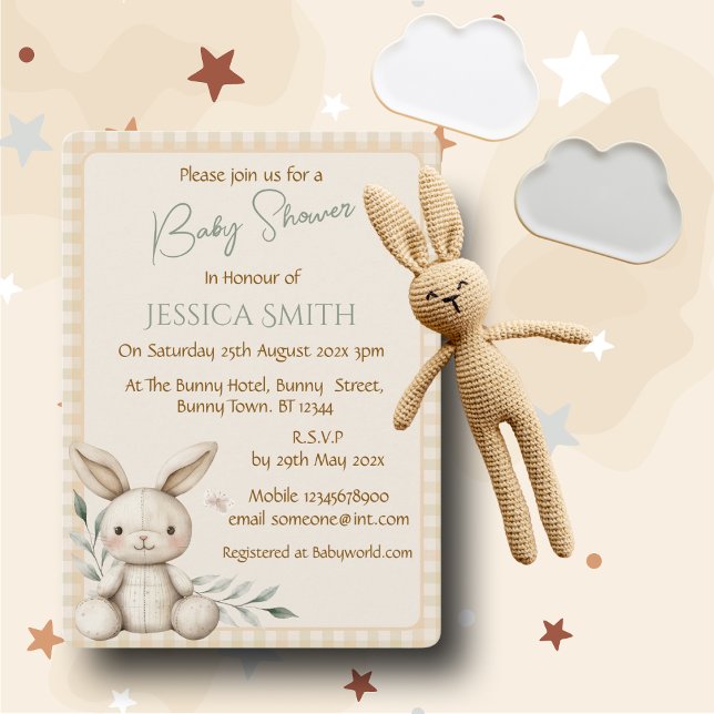 Convite de Chás de Bebê Boho Bunny Neutro (Criador carregado)