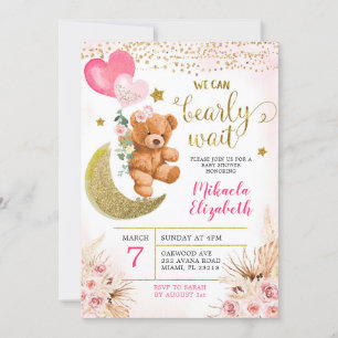 Convite de Chás de Bebê Boho Floral Rosa Bearly Wa