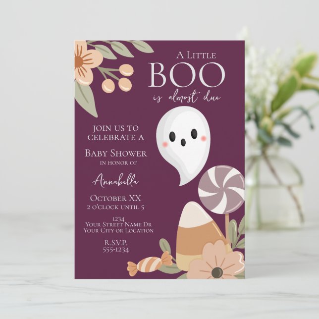 Convite de Chás de Bebê Boho Halloween – Fantasmin (Em pé/Frente)