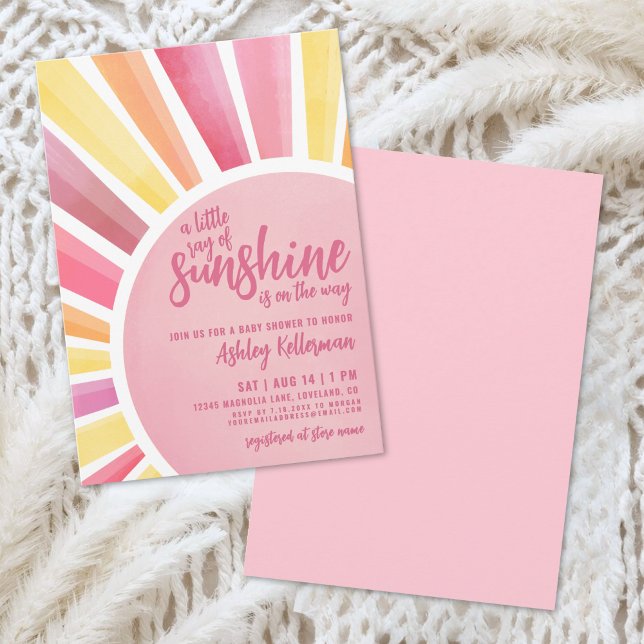 Convite de Chás de Bebê Boho Sol Rosa (Pink Sun Boho Baby Shower Invitation)