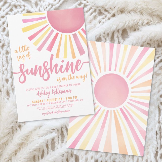 Convite de Chás de Bebê Boho Sol Rosa (Pink Sun Boho Baby Shower Invitation)