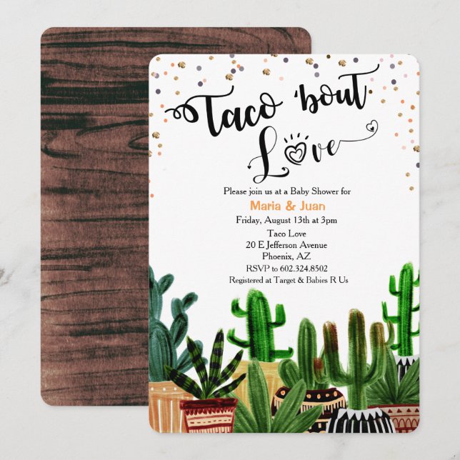 Convite de Chás de Bebê Cacto Taco 'bout Love (Frente/Verso)