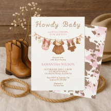 Convite de Chás de Bebê Caubói Bebê Menina Howdy B