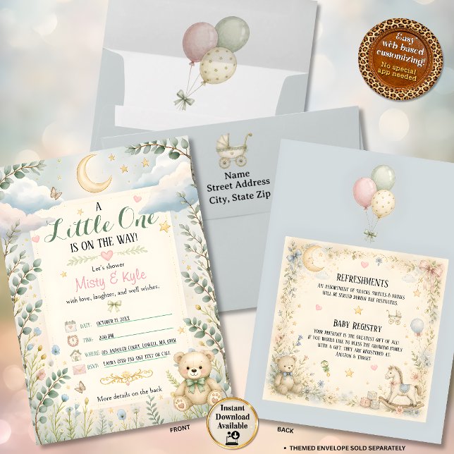 Convite de Chás de Bebê Céus Azuis & Borboletas (Blue Skies & Butterflies Baby Shower Invitation)