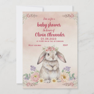 Convite de Chás de Bebê Coelhinho Aquarela   Doce 
