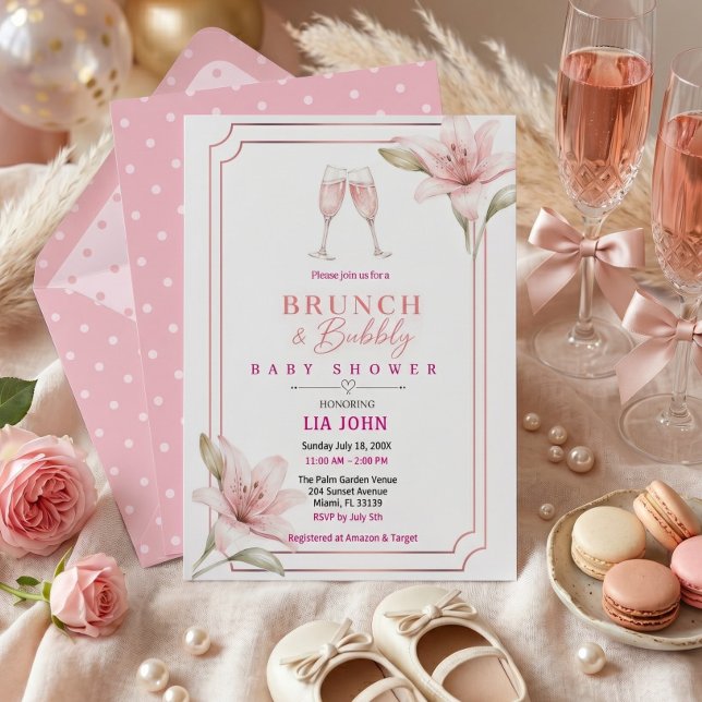 Convite de Chás de Bebê com Brunch Estético e Bolh (Criador carregado)