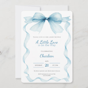 Convite de Chás de Bebê com Laço Azul Coquette