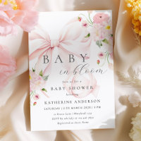 Convite de Chás de Bebê com Laço Rosa Baby In Bloo