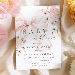Convite de Chás de Bebê com Laço Rosa Baby In Bloo