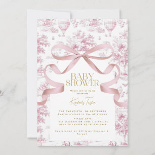 Convite de Chás de Bebê com Laço Rosa Toile De Jou