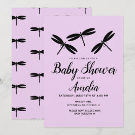 Convite de Chás de Bebê com Libélulas Pretas  Bebê
