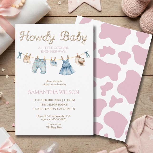 Convite de Chás de Bebê Cowgirl Baby Howdy (Criador carregado)