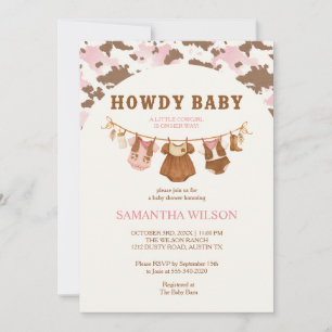 Convite de Chás de Bebê Cowgirl Baby Howdy