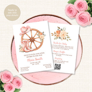 Convite de Chás de Bebê Cowgirl Rosa Tudo em Um QR