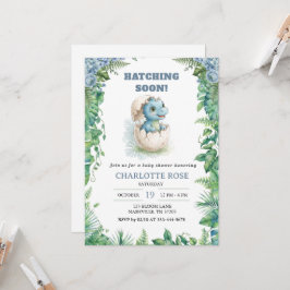 Convite de Chás de Bebê de Dinossauro Azul Chegand