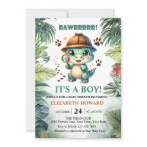 Convite de Chás de Bebê de Dinossauro Bebê Fofo