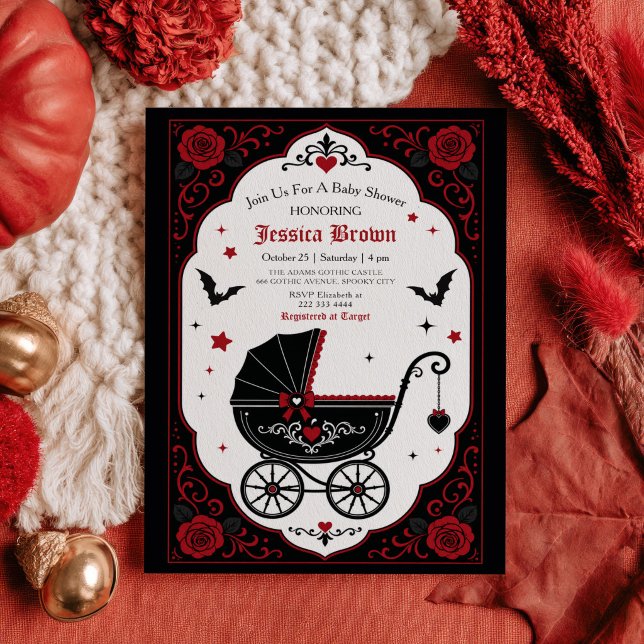 Convite de Chás de Bebê de Halloween com Carrinho  (Criador carregado)