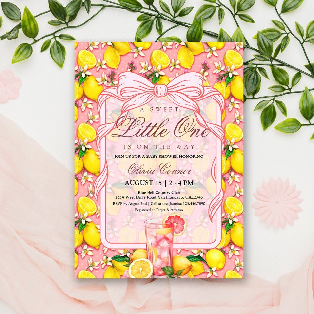 Convite de Chás de Bebê de Limonada Rosa Doce (Criador carregado)