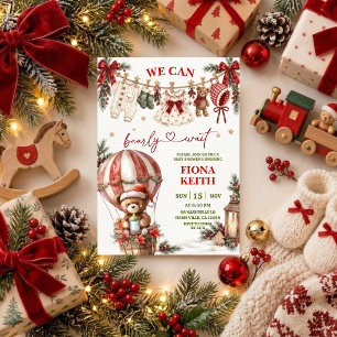 Convite de Chás de Bebê de Natal Urso de Pelúcia