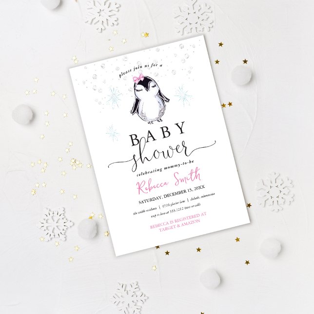 Convite de Chás de Bebê de Pinguim de Inverno (Criador carregado)