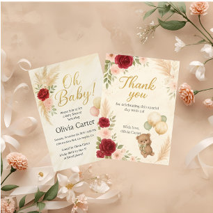 Convite de Chás de Bebê Elegante Oh Baby com Urso 