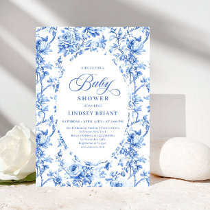 Convite de Chás de Bebê Elegante Toile de Jouy Ros