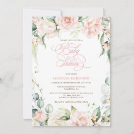 Convite de Chás de Bebê Elegantes com Flores Rosad