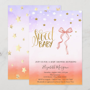 Convite de Chás de Bebê Estrela Dourada com Laço R