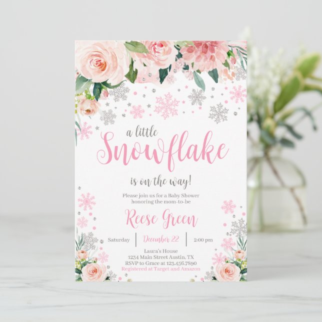 Convite de Chás de Bebê Flor de Neve (Em pé/Frente)