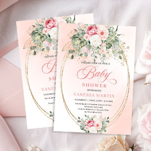 Convite de Chás de Bebê Flor de Rosa Blush Boêmio