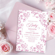 Convite de Chás de Bebê Flor de Rosa Empoeirada El