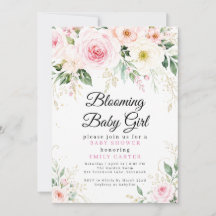 Convite de Chás de Bebê Florais para Menina Bebê e