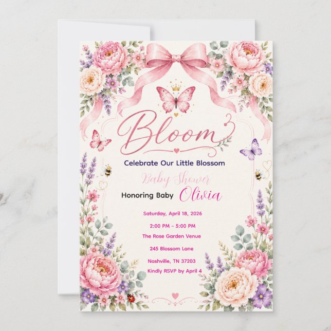 Convite de Chás de Bebê Floral Baby in Bloom (Frente)