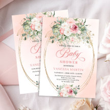 Convite de Chás de Bebê Floral Blush Bonito para M