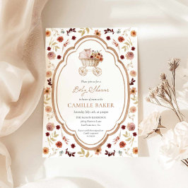 Convite de Chás de Bebê Floral Burgundy Outono Rús