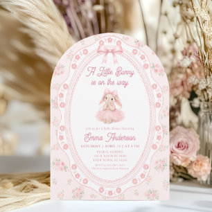 Convite de Chás de Bebê Floral Coelho Rosa Bebê Me
