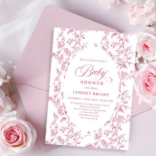 Convite de Chás de Bebê Floral com Padrão de Rosa