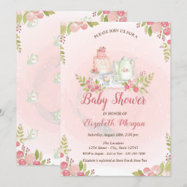 Convite de Chás de Bebê Floral de Bule Elegante