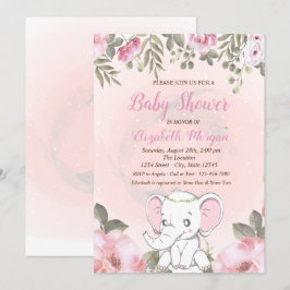 Convite de Chás de Bebê Floral de Elefante Bebê