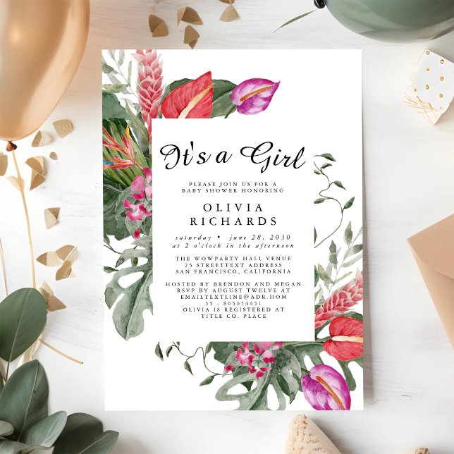 Convite de Chás de Bebê Floral É uma Menina (Criador carregado)