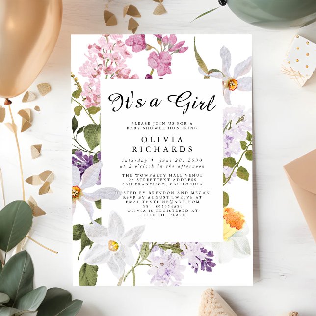 Convite de Chás de Bebê Floral É uma Menina (Criador carregado)