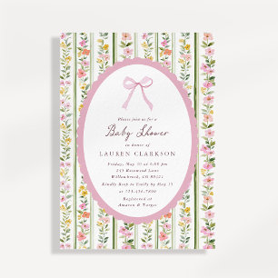 Convite de Chás de Bebê Floral em Moldura Oval Ros