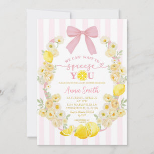 Convite de Chás de Bebê Floral Limão com Laço Rosa