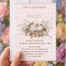 Convite de Chás de Bebê Floral Menina Gatinho