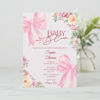 Convite de Chás de Bebê Floral Rosa Baby in Bloom